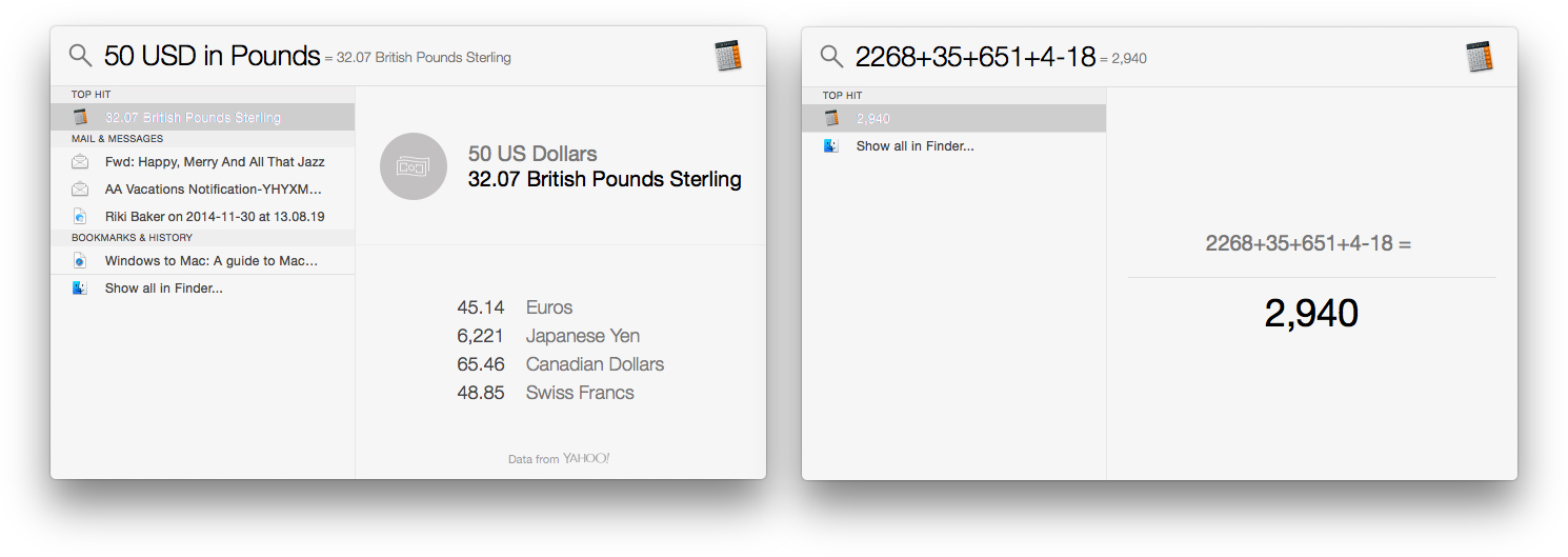 Mac keyboard shortcuts: Currency conversion and calculator