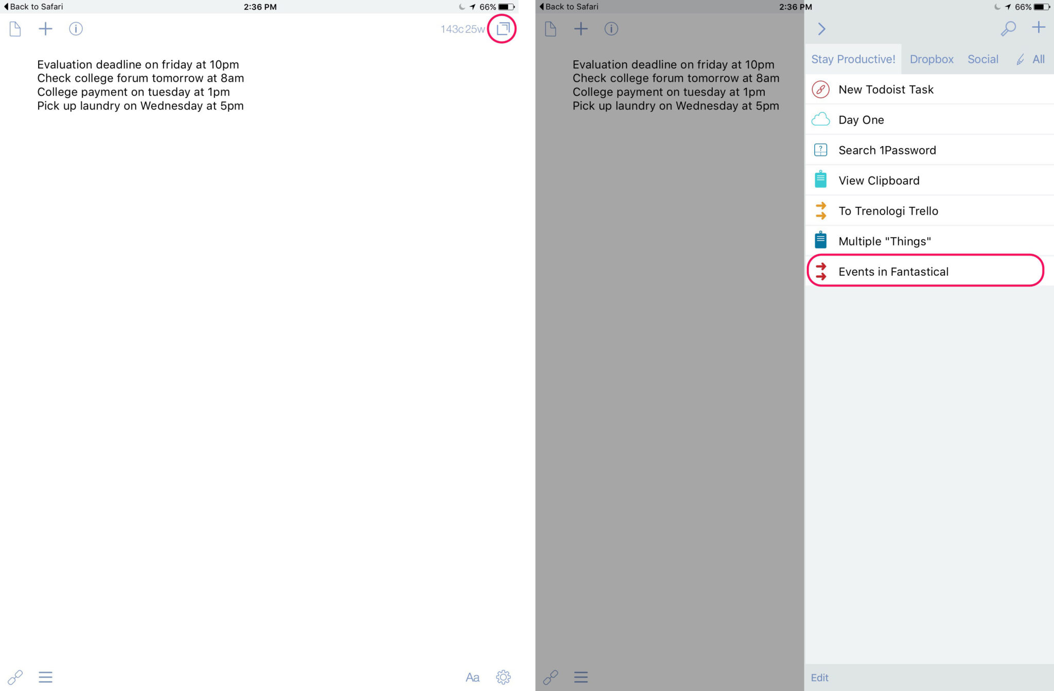 Calendar tips: How to quickly add multiple events in Fantastical using Drafts 4