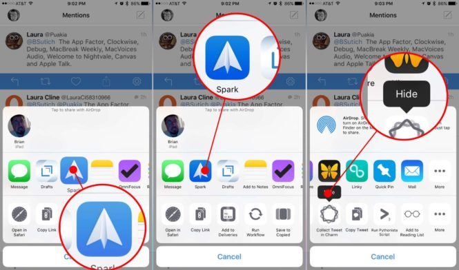 How to rearrange extensions on iOS