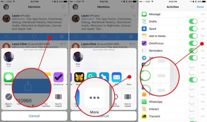 How to rearrange extensions on iOS