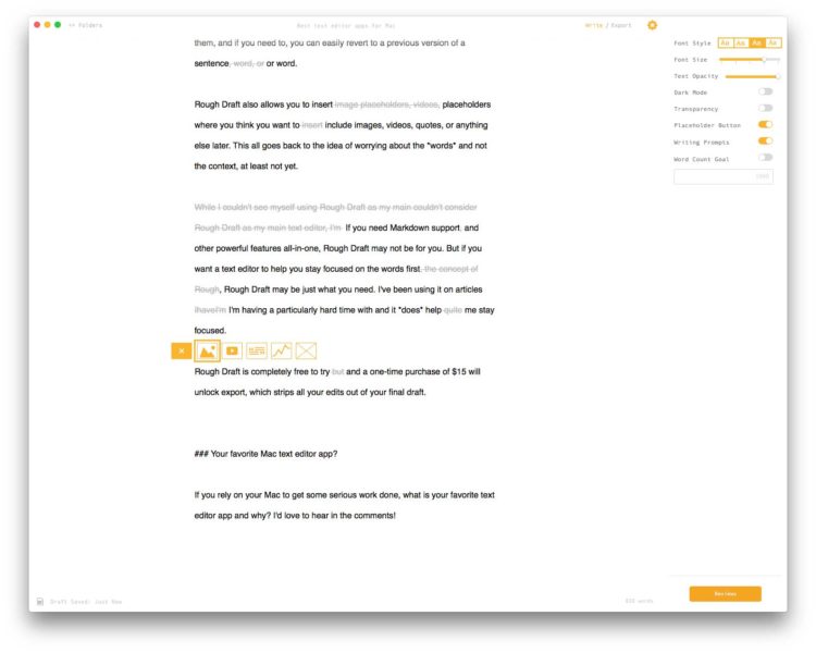 Best Mac text editor apps: Rough Draft